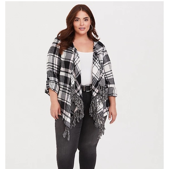 torrid Sweaters - TORRID Black Plaid Kimono with pink accents